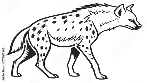 Photos Black and white line art illustration of a spotted hyena with scavenger