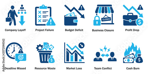 Tableau sur toile Business crisis and financial loss solid icon set