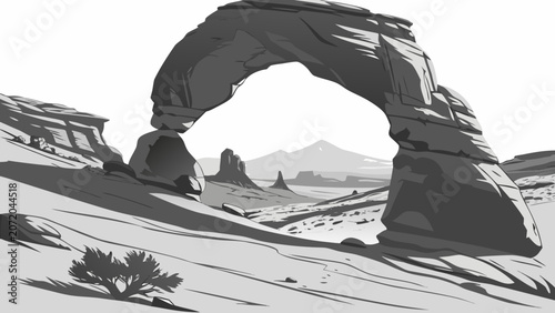 Graphic illustration of desert natural rock arch formation with formation