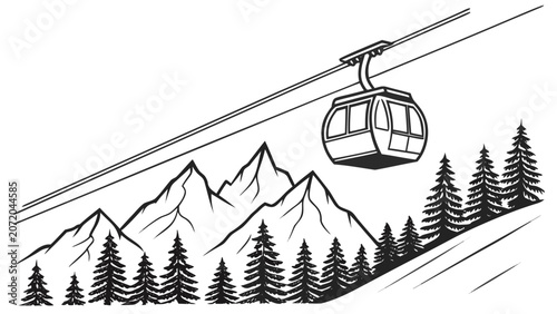 Ski resort cable car mountains and forest vector graphic with mountains