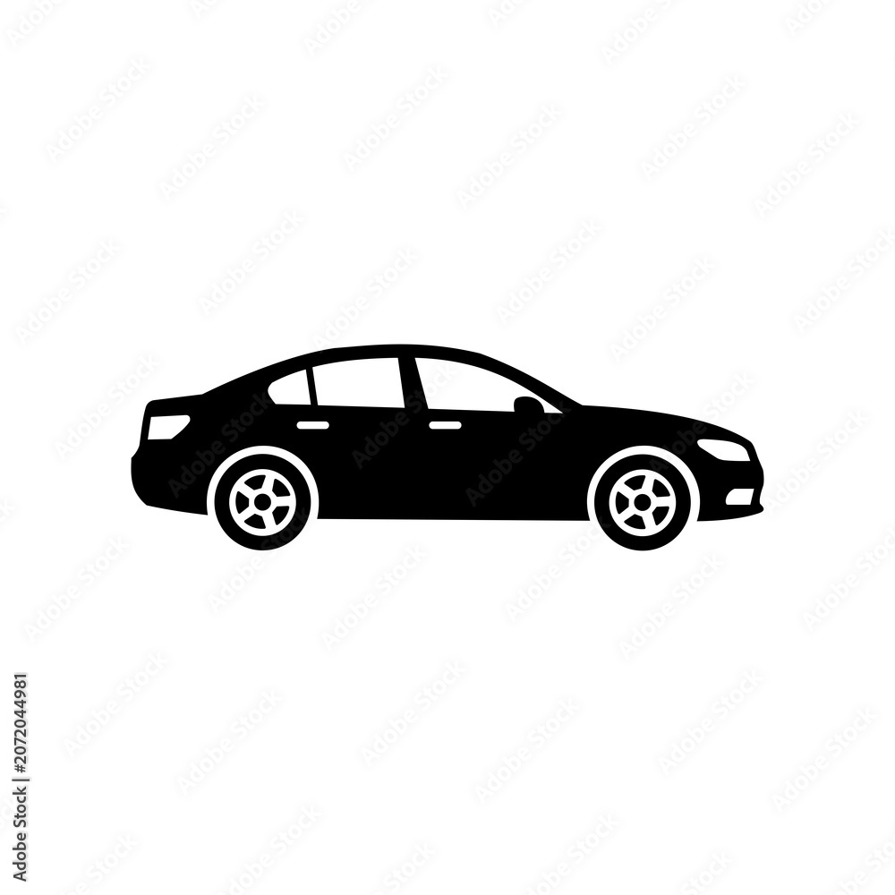 Naklejka premium Sedan car silhouette icon for automotive transport vector symbol