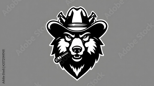 Stylized Black and White Cowboy Hat Animal Head Silhouette Vector Illustration