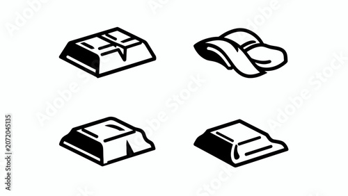 Schilderij op canvas Chocolate Bar Icons Set, Sweet Dessert Food, Isolated Vector