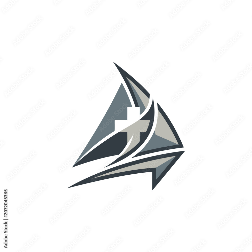 Fototapeta premium Modern sailboat icon with medical cross and arrow.