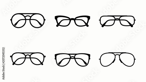 Fotografie Collection of Six Diverse Eyewear Styles, Black Frames, White Background