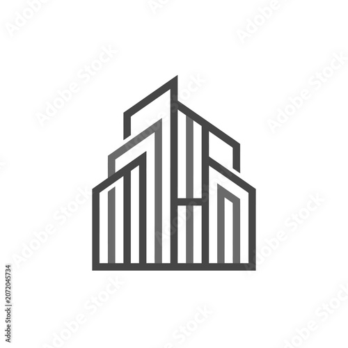 Minimalist skyscraper building line art logo icon