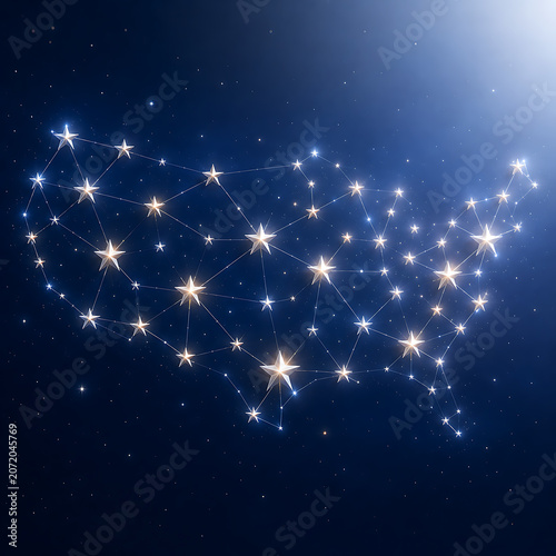 USA Map as Star Constellation in Deep Night Sky - Celestial American Unity and Destiny