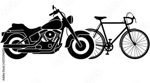 Foto Motorcycle and bicycle silhouettes side by side