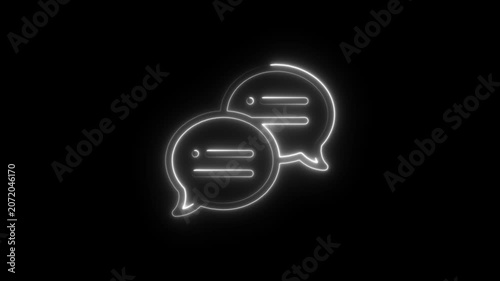 Animated glowing neon chat bubbles messaging icon animation on a black background, 4k video