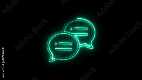 Animated glowing neon chat bubbles messaging icon animation on a black background, 4k video