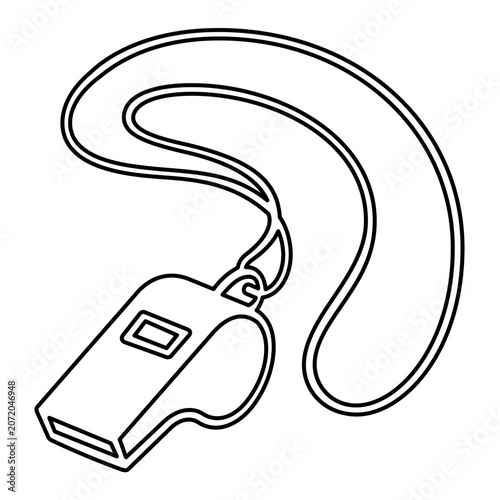 Clean flat vector line icon of a whistle on a lanyard, ideal for sports coaching, referee tools, training apps, and safety signage.