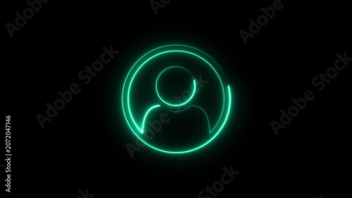Glowing neon person sign, outline round avatar pictogram. Identity verification symbol and man icon
