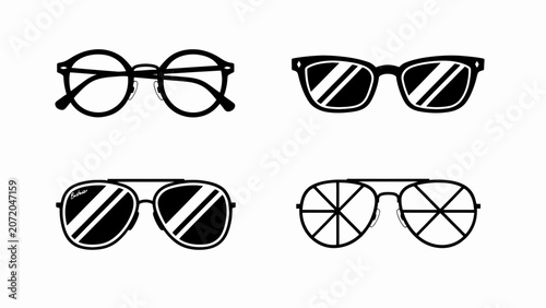 Obraz na płótnie Collection of Four Distinct Eyewear Styles: Round, Wayfarer, Aviator, and Segmen