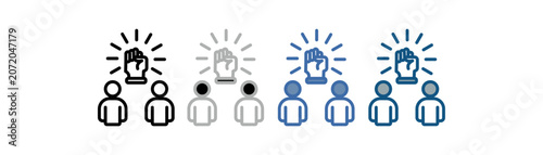 Quadro su tela Team spirit icon set multiple style collection with three people and fist desig