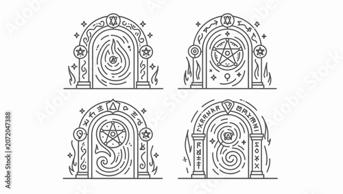 Mystical Arches with Symbols: Magic Gates, Portals, Esoteric Design