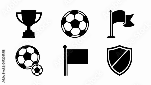 Soccer Icons: Trophy, Ball, Flag, Shield - Sports Vector Graphics