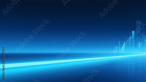 Blue light trail over futuristic city