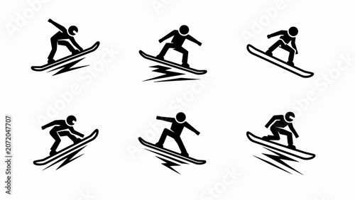 Bild auf Leinwand Snowboarding Icons: Six Silhouettes of Snowboarders in Action