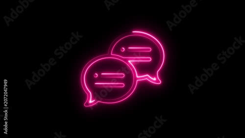 Animated glowing neon chat bubbles messaging icon animation on a black background, 4k video