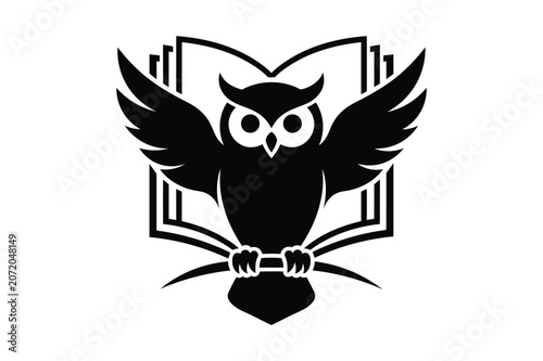 Owl Education Logo with Open Book Academic Knowledge Symbol