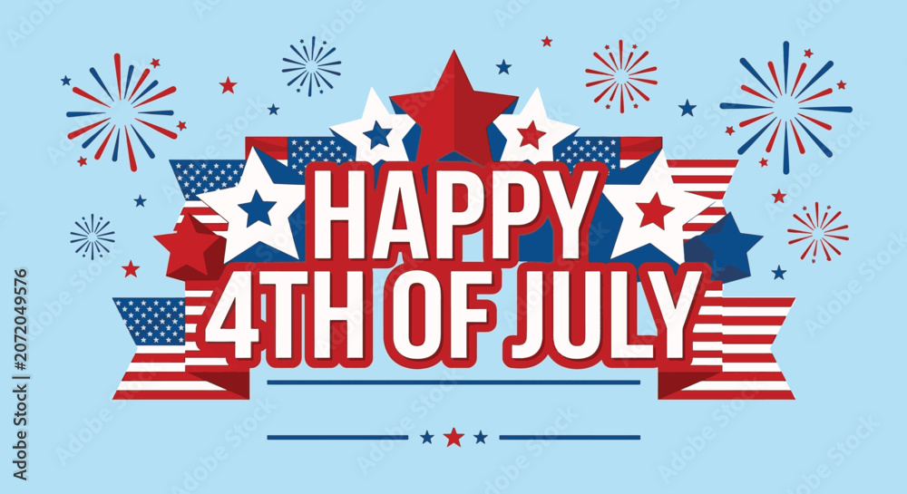 Fototapeta premium Happy 4th of July America's Independence Day Greeting Banner
