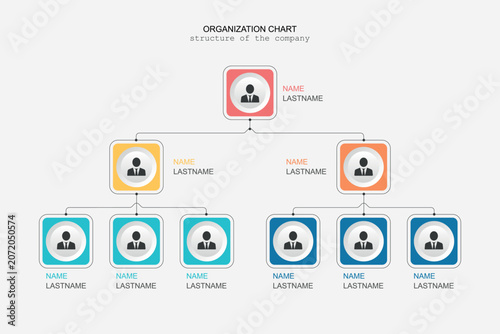 Organization Chart Infographics with People Icon and Abstract Line, Business Structure, Vector Illustration
