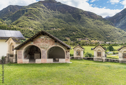 The Chapel of the Dead in Semione, located in the churchyard of the Parish Church of Santa Maria Assunta in the Blenio Valley, Canton of Ticino, Switzerland.