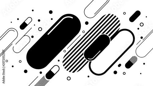 Abstract Geometric Medical Capsule Pill Background Black And White Vector Design Art