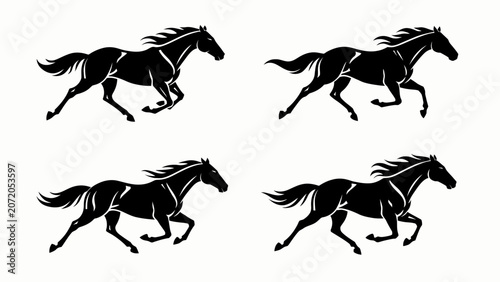 Tableau sur toile Galloping Horse Silhouettes: Dynamic Motion Sequence