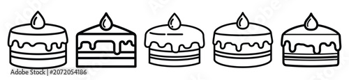 Photos Simple line drawing of bakery deluxe cake icon set on a white background