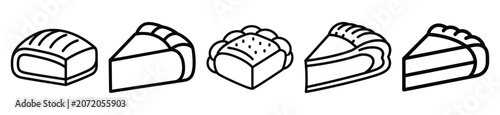 Fotografie Simple line drawing of bakery pastry portion icon set on a white background
