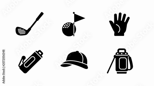 Tableau sur toile Golf Icons Set: Club, Ball, Flag, Glove, Cap, Bag, Marker