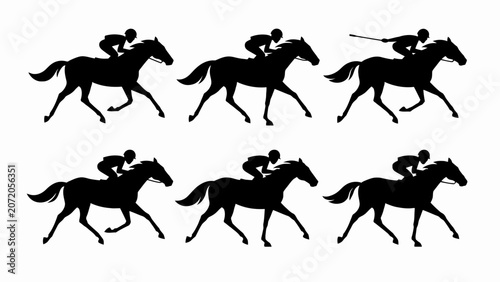 Tableau sur toile Horse Racing Silhouettes: Jockey Riding Horse Galloping Sequence
