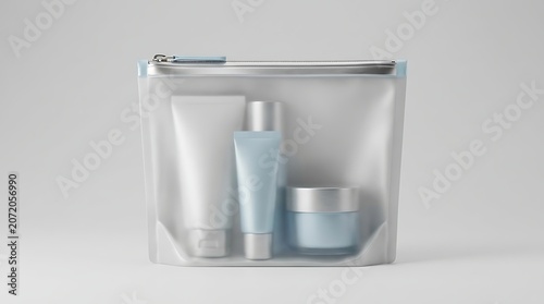 Cosmetic Products in a Transparent Travel Bag.