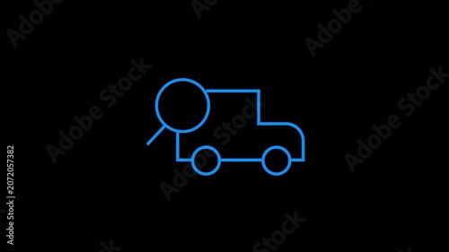 Blue line art icon of car with magnifying glass scanning for vehicle inspection 4k.