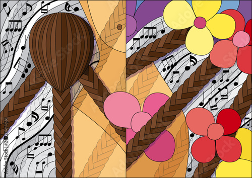 human hair musical note flower design creative and pattern background vector