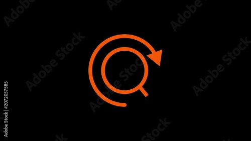 A motion graphic of a searching icon that animates with an arrow circling around it.
