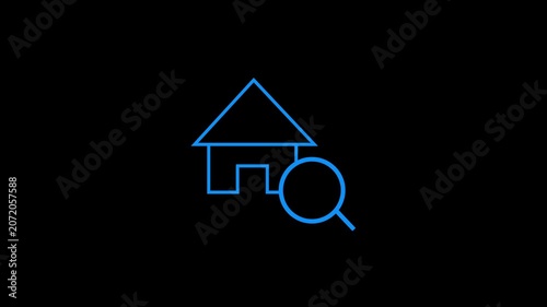 Minimalist blue line icon representing residential search concept animated graphic.