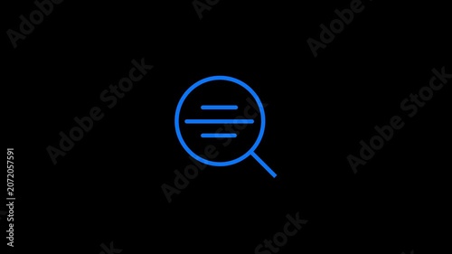 A search icon forms from abstract lines, showing a magnifying glass with text.