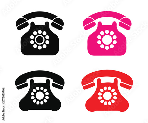 Vintage rotary telephone icon set for classic communication