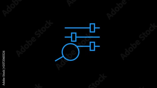 Animated filter icon appearing on black background representing settings and search.