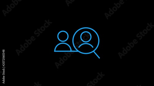 Hiring process animation featuring magnifying glass inspecting candidate profile.