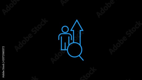 Neon blue line art animation representing human growth and professional advancement.