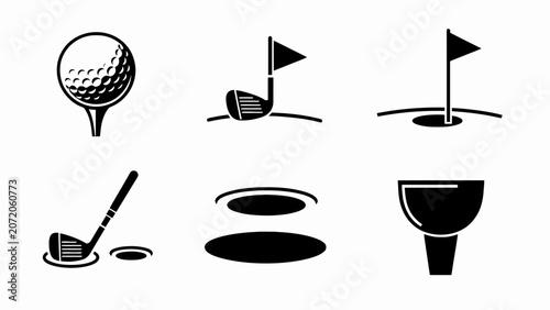 Cuadro en lienzo Golf Icons Set: Ball, Clubs, Hole, Flag, Tee