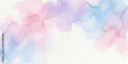 Schilderij op canvas Soft pastel watercolor background with blended pink and blue paint across the to