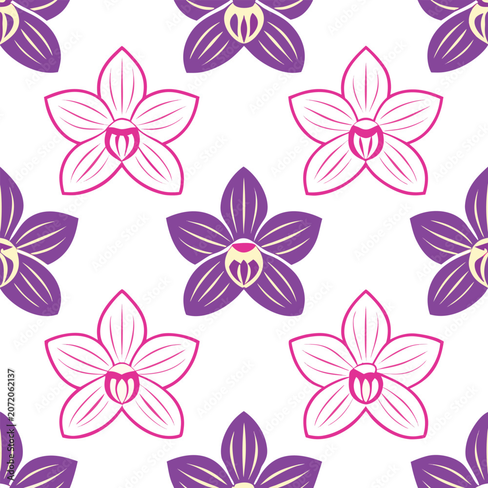 Fototapeta premium orchid seamless pattern colorful on white background