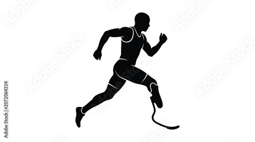 Bild auf Leinwand Running athlete with prosthetic leg black silhouette