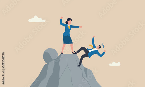Billede på lærred Success challenge boulder uphill mountain peak enemy concept, strong confidence