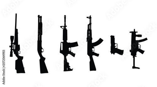 Photos Assortment Of Firearms In Black Silhouette assault