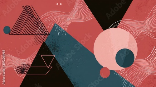 Abstract Geometric Design with Shapes and Lines in Warm Tones